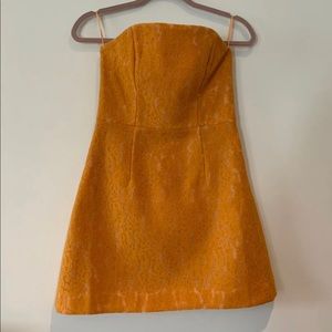 Mustard Yellow Strapless Lace Material Urban Dress